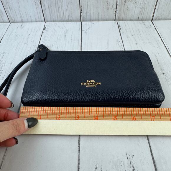 Coach Midnight Blue Gold Pebbled Leather Multi Double Zip Wallet Wristlet CU919 - Picture 6 of 16